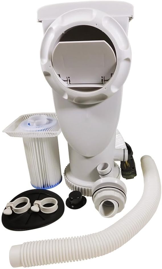 Summer Waves SFX1000 Complete Skimmer Filter Pump System for Above Ground Pools, 1000GPH, White, with 1.5" Fittings and Hose