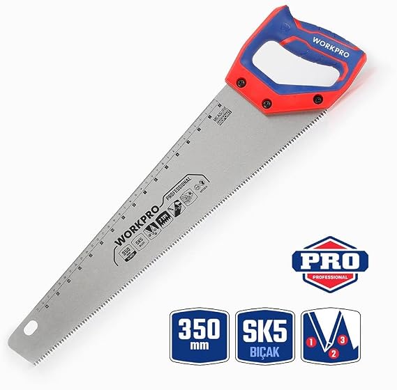 WORKPRO WP215035 El Testeresi, 350mm, SK5 Çelik, 7 TPI, Ağır Hizmet Tipi, Çapraz Diş Tasarımı