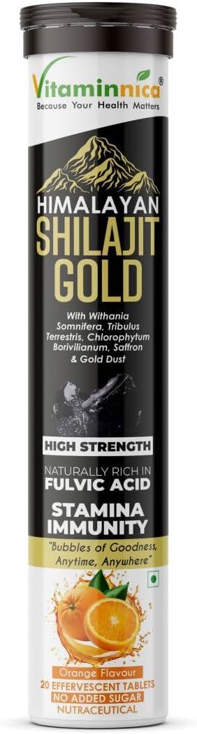 Vitaminnica Pure Himalayan Shilajit- 20 Effervescent Tablets- Orange Flavour | Energy, Strength, Stamina & Recovery Support