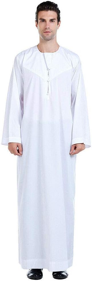 Janjunsi Arab Muslim Dishdasha Robe - Middle East Thobe Islamic Ethnic Clothing Indian Kaftan Church Prayer Kandoura for Men White