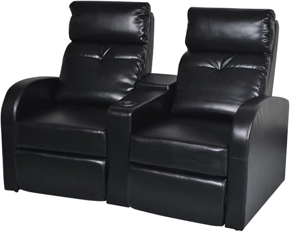 2-Seater Home Theater Recliner Sofa Black Faux Leather,Modern 2 Seater Sofa with Electric Reclining Armchair for Living Room, Office, and Cinema Living Room Chairs