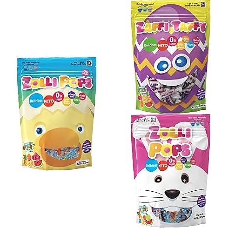 Zollipops Clean Teeth Candy Easter Bundle | 5.2 Oz Assorted Keto Taffy, Lollipops, and Ball Popz