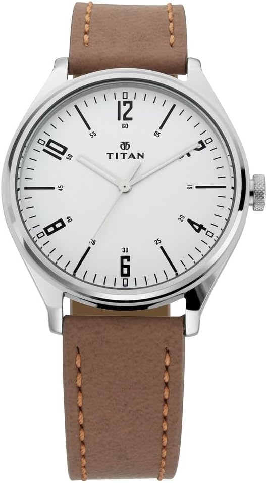 TITAN Mens White Dial Leather Analogue Watch - 182SL1