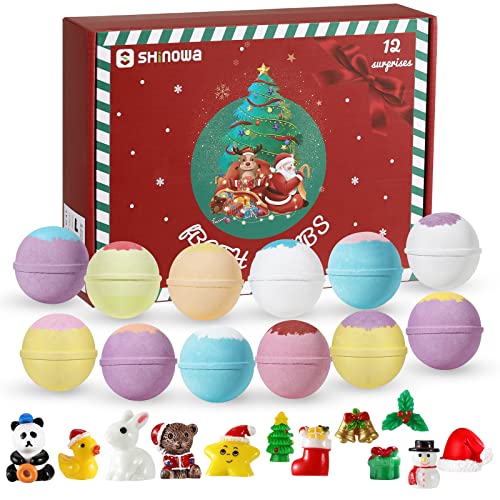 Shinowa 12 Pack Bath Bombs with Surprise Toys Inside, 2.6 lbs Organic Bath Bombs for Kids, Bubble Bath Bomb Gift Set, Natural Handmade Fizzy Balls Kit Great Gift for Christmas