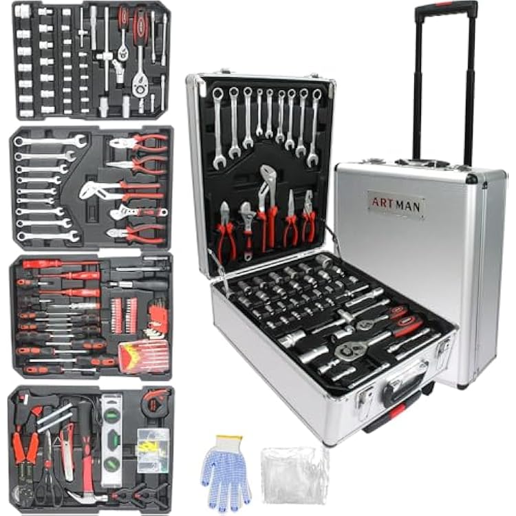 899PCS Tool Set, Household Tool Kit with Rolling Tool Box, Complete Tool Box Set Hand Tool Set with Tool Box, Mechanic Tool Set Rolling Tool Set for Auto RepairHome Tool Set White