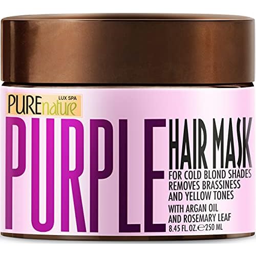 PURE NATURE LUX SPA Purple Hair Mask for Bleached and Blonde Hair - Deep Conditioning Treatment for Women to Remove Yellow Highlights and Repair Dry, Damaged Hair - Hydrate Colored Hair