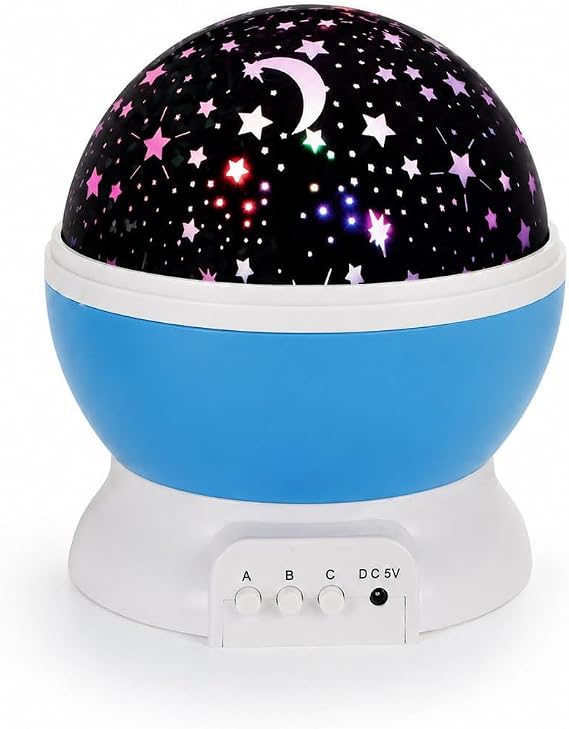Yıldız Projeksiyon Lambası, Dönen Gece Lambası, Renkli LED Işıklı Galaksi Projektörü, Çocuk Odası ve Bebek Odası İçin Dekoratif Masa Lambası, USB ve Pil ile Çalışan Gece Işığı [Enerji Sınıfı A]