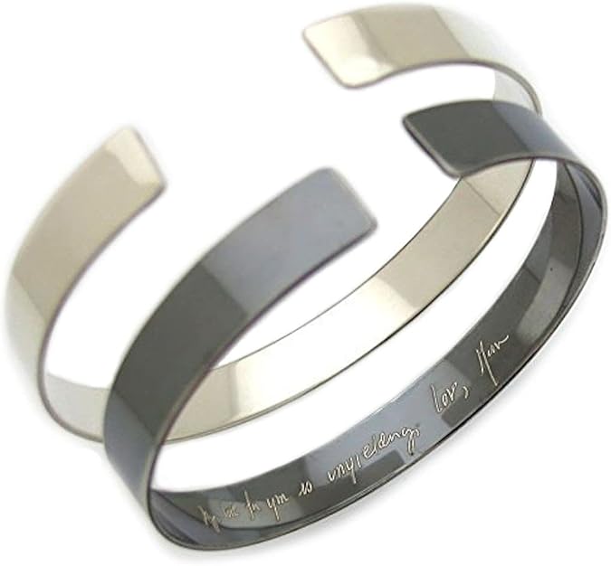 Custom Actual Handwriting Engraved Bracelet - Text Personalized Jewelry- Signature Bracelet - Black Memorial Bracelet - 925 Sterling Silver Jewelry