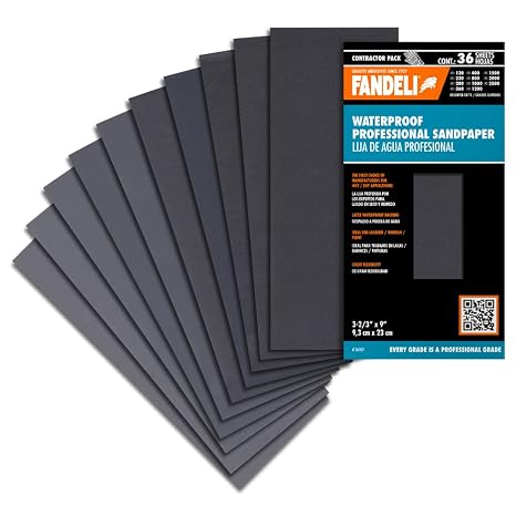 Fandeli | Waterproof Sandpaper | Assortment of Grits from 120 to 2500 | 36 Sheets 23 x 9,3 cm | for Car Polishing, Wood Furniture Sanding and Metal Sanding | Water Resistant