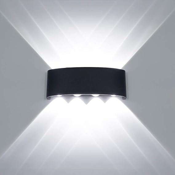 Kawell 8W Waterproof Modern Wall Light LED Wall Lamp Aluminum LED Wall Sconce Up Down Indoor Outdoor for Bathroom Bedroom Hallway Porch Corridor Hotel Doorway Garden Pathway, Black 6000K