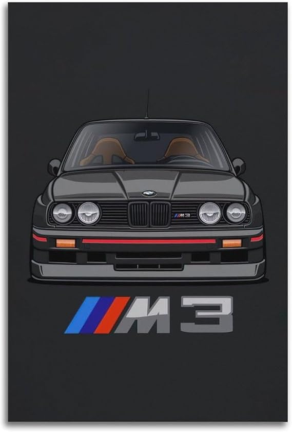 CWBUFD Supercar Poster E30 M3 Vintage Race Car Decorative Canvas Family Bedroom Artwork Picture Painting 16x24inch(40x60cm)