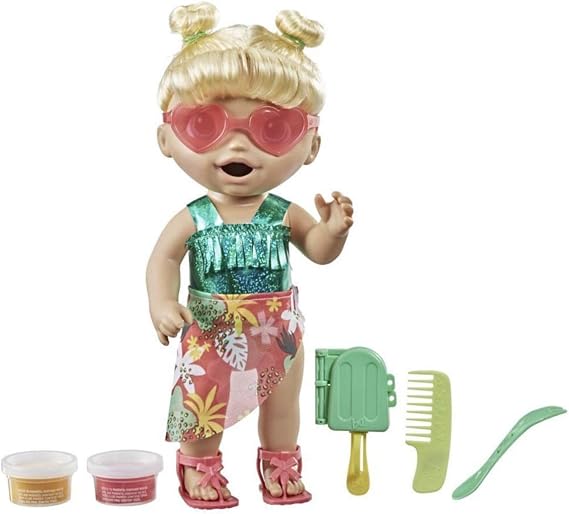Baby Alive Sunshine Snacks Doll, Eats and Poops, Summer-Themed Waterplay Baby Doll, Ice Pop Mold, Toy for Kids Ages 3 and Up, Blonde Hair