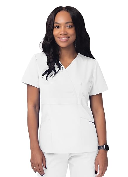 Sivvan Scrubs for Women - Mock Wrap Scrub Top - S8302 - White - XL