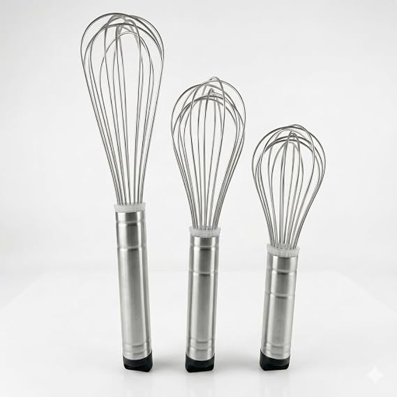 3’lü Paslanmaz Çelik Çırpıcı Seti - (22cm, 26cm, 32cm) Ergonomik Saplı Yumurta ve Sos Çırpma Teli - Mutfak El Tipi Mikser Seti