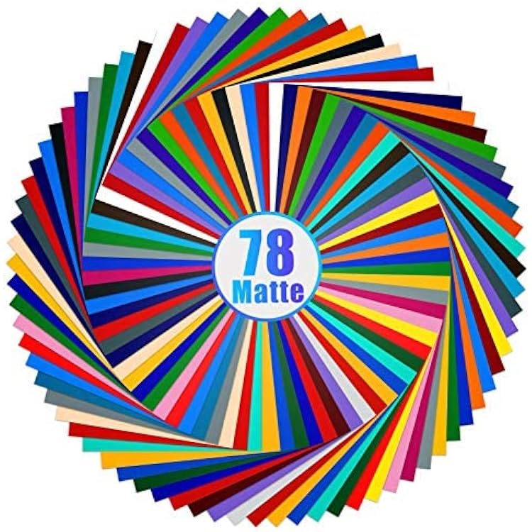 LYA Vinyl 78 Pack Matte Permanent Adhesive Vinyl, 39 Matte Colors Vinyl Sheets for Party Decoration, Sticker, Craft Cutter, Car Decal