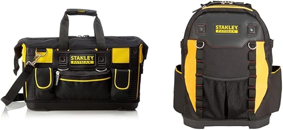 STANLEY FATMAX Open Mouth Rigid Tool Bag with Storage Compartment, Multi-Pockets Storage Organiser & 1-95-611 Fatmax Tool Backpack with seprate compartments