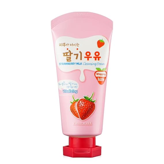 Kwailnara Strawberry Milk Facial Cleanser (4.06 Fl Oz) Korean Face Wash for Vibrant & Lively Skin | Milk Protein, Royal Jelly & Brightening Strawberry Extract | Creamy Whipped Foam