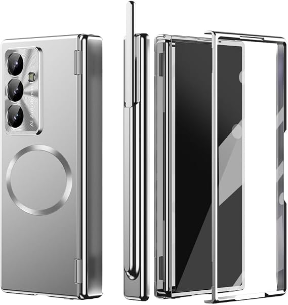 Magnetic Wireless Charging for Samsung Galaxy Z Fold 8 Ultra 7 6 5 5G Case Glass Screen Protector, A Pen, Hinge Protect, Camera Protect, Men Women Heavy Duty Cover Case (Z Fold 7,Silver)