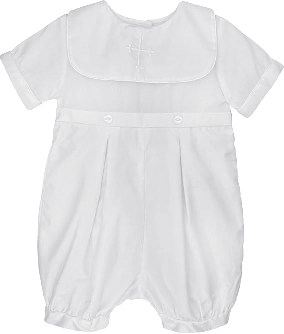 Petit Ami Baby Boys' Hand-Embroidered Cross Christening Romper