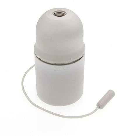 E27 Keyless Pull Chain Lampholder,E26 E27 Vintage Edison ES Screw Plastic Light Socket Pendant Fitting Set (White)