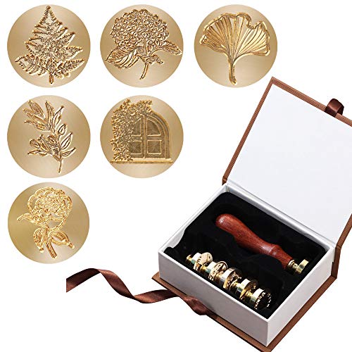 Wax Seal Stamp Set,6 Pieces Sealing Wax Stamps,Copper Seals Wooden Hilt, Seal Wax Stamp Kit ,for Wedding Invitation Signature B Style:1 Wooden hilt  6 Pieces Sealing Wax Stamps