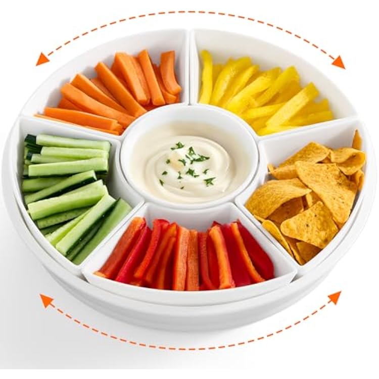 Lifewit Plastic Rotating Divided Serving Tray, Chips and Dip Serving Dish Bowl for Party Entertaining, 29 cm11.5 Round Divided Platters, Lazy Susan Organizer for FruitVeggieSnackCandyTacoCheese