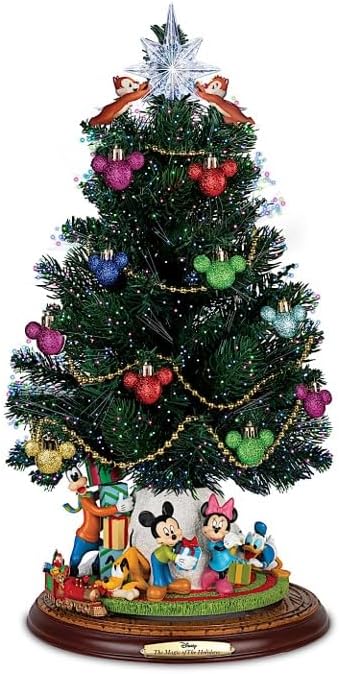The Bradford Exchange Disney Magic of the Holidays Tabletop Christmas Tree Light-Up Fiber Optic Tree with Moving Train, Mickey and Friends and 8 Holiday Carols
