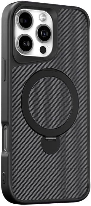 Coverzone iPhone 14 Plus ile uyumlu Kılıf Karbon Fiber Görünümlü Magsafe ile uyumlu Stand olabilen Carbon Case Tam Gövde Koruyucu Telefon Kılıfı Black