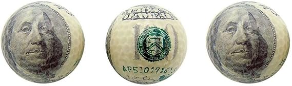 JP Lann 3 Pack $100 Dollar Bills Golf Balls - Ben Franklin Golf Ball Gift Set - 3 Money Novelty Golf Balls