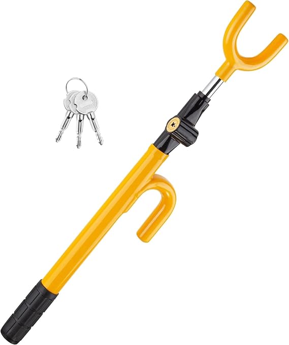 CARTMAN Adjustable Steering Wheel Lock, Anti-Theft Security Device, Yellow