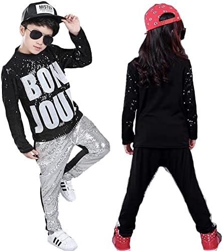 LOLANTA Kids Dance Costume Boys Girls Sequins Hip Hop Clothes 80s 90s Outfits Shiny Dress Up Dancewear