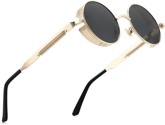 Polarized Steampunk Sunglasses, UV Protection, Metal Frame, Outdoor Circle Shades