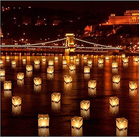 20 PCS Biodegradable 5.9-Inch Floating Water Candle Chinese Paper Lanterns for Wishing Praying Blessing Wedding Festival Event Party Patio Memorial Pool Side Decoration (20 Pack)