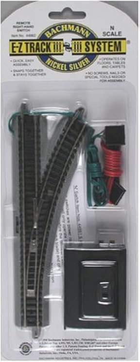 Bachmann Trains DCC Equipped Turnout Right NS Rail W/ Roadbed HO Scale | Snap-Fit E-Z Track, Remote Turnout - Right (1/card), Nickel Silver Rail With Gray Roadbed, 44862