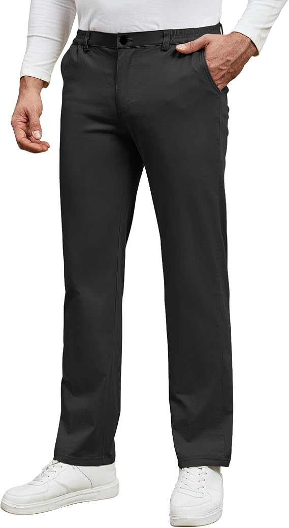 Men's Classic-Fit Chino Trousers Casual Flat-Front with Pockets