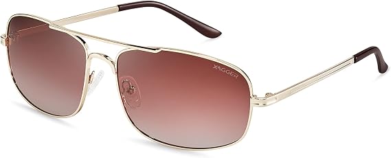 Square Polarized Aviator Sunglasses for Men Pilot Style Metal Driving Shade UV400 Protection, Light Gold | Gradient Brown, One size fits most