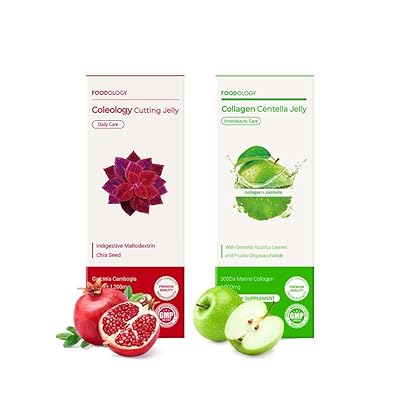 FOODOLOGY Stick Jelly Duo: Cutting & Collagen Jelly Set, Dietary Fiber Supplement Set for Weight Management and Skin Hydration, Collagen, Centella Asiatica, Garcinia Cambogia