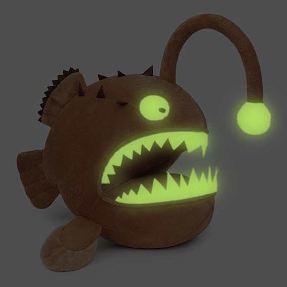 Anglerfish Plush Toy - Luminous 12" Anglerfish Creepy Stuffed Animals, Brown Creepy Sea Life Goosefish Lanternfish Plushie, Gift Toys for Kids Birthday Gifts Glow in The Dark