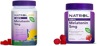 Natrol Kids Melatonin 1mg 140 Berry Gummies & Adults Melatonin 5mg 90 Strawberry Gummies Sleep Aid