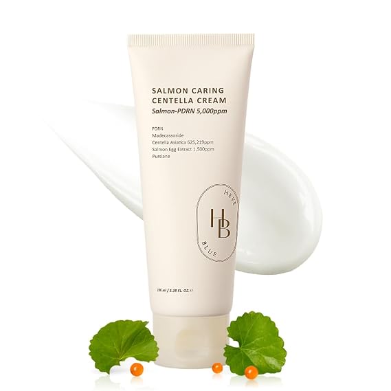 HEVEBLUE Salmon Caring Centella Cream - Salmon PDRN, Salmon Egg Extract, Centella, Madecassoside, Improve Skin Moisture Loss, Restore and Rejuvenate, Low Irritation, Korean Skincare, Valentine Gift