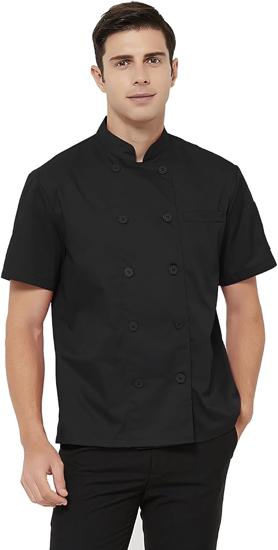 TopTie Short Sleeve Chef Coat Jacket Lightweight Button Chef Uniform