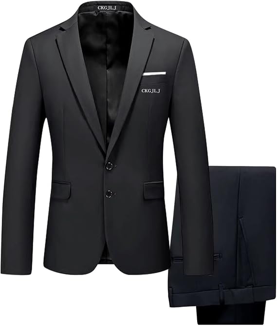 Suit Men Slim Fit 2 Piece Suits Set Two Button Solid Wedding Groomsmen Suits Prom Party Business Blazer Pants