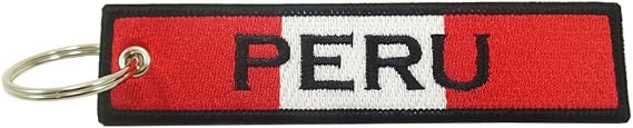 Peru Flag Key Chain, 100% Embroidered
