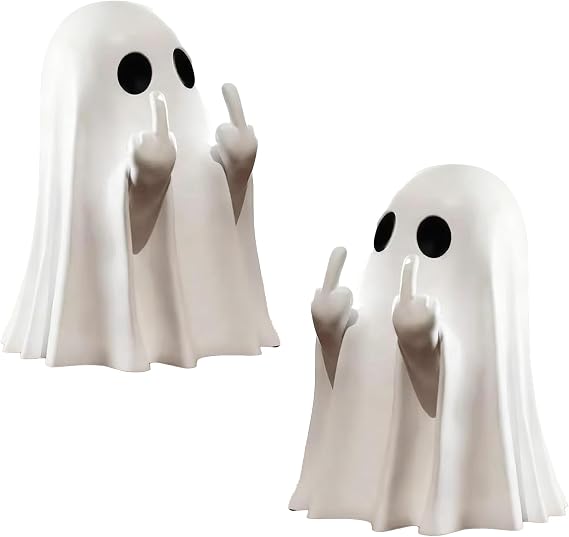 2 Pcs Halloween Middle Finger Ghost Decorations,Mini Scary Halloween Ghost | Spooky Resin Ghosts Statue Halloweens Decor,for Teens and Adults Halloweens Spooky Ornaments Decorations(White)