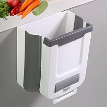 Foldable Kitchen Door Bin, Hanging Trash Can, 10L Kitchen Rubbish Wall-Mounted Waste Box for Under Sink,Cupboard Door, Cabinet, Camping, Bathroom,Trip, Motorhom(Grey)
