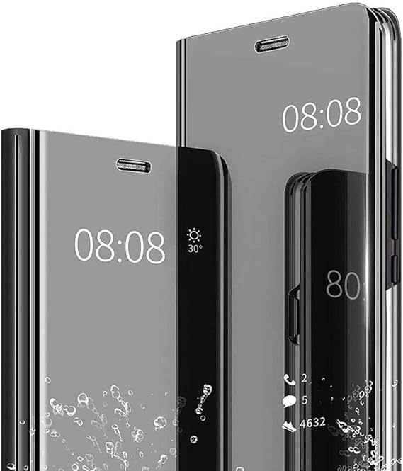 for Samsung Galaxy Z Fold 5 Case Clear View Makeup Mirror, Slim Phone Case, with Kickstand Leather for Galaxy Z Fold 5 Phone Case, Luxury Clear View Cover for Galaxy Fold 5 Case Silver