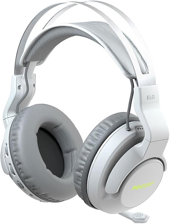 ROCCAT Elo 7.1 Air PC Wireless Gaming Headset, Surround Sound Headphones with Detachable Noise Cancelling Microphone, 50mm Drivers, 24 Hr Battery Life, RGB Lighting, White