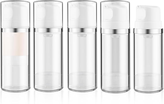 5 Pcs 100ml/3.4oz Clear Airless Lotion Pump Bottle Vacuum Cream Jars Plastic Moisturizer Dispenser Bottles Refillable Cosmetic Containers for Liquid Foundation Gel Shampoo