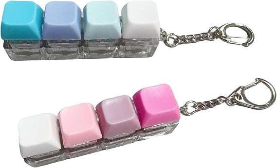 2Pcs Keyboard Fidget Toys 4 Button CoolFinger Clicky Keyboard Keychain Keyboard Stress Relief for Adult Fidget Toys Funny Fidget Keyring with Gradient Blue and Pink Keycaps(No Light)