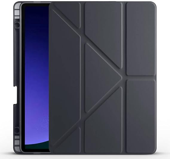 Samsung Galaxy Tab S10 FE ile Uyumlu Kılıf Kalem Bölmeli Tri Folding Katlanabilir Standlı PU Deri Yumuşak Silikon, Tablet Kapak [Akıllı Kapak, Uyku Modlu] - Siyah